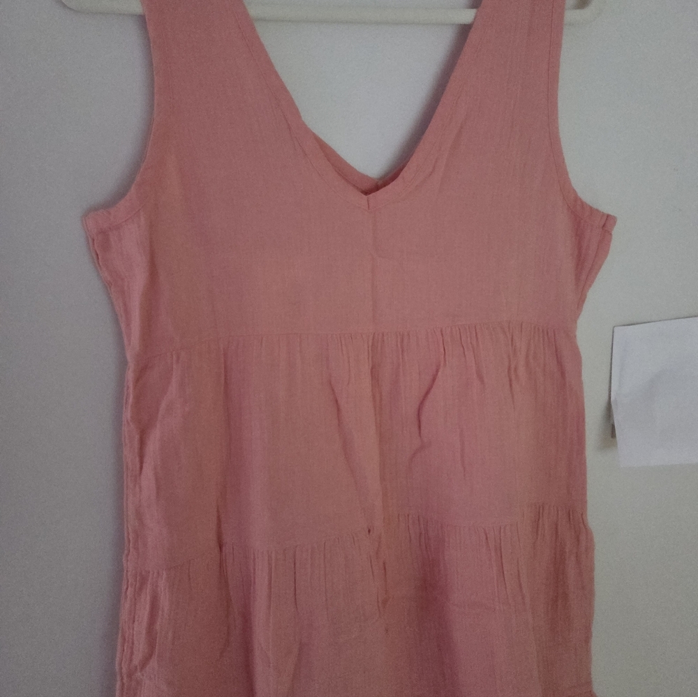 Quince Sleeveless Tiered Midi Dress in Coral Pink - Picture 10 of 12